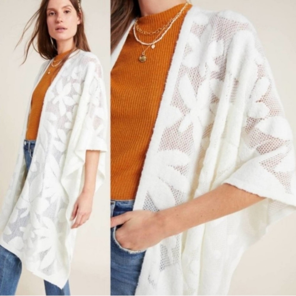 Akemi & Kin Bellamy Kimono Brushed Fleece Ivory White Coastal Boho Relaxed Fit